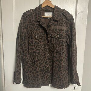 Pistola Jagged Leopard Print Cargo Jacket Brown Black Size M